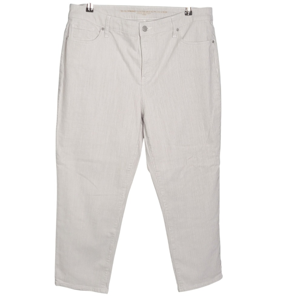 Chico's So Slimming Girlfriend Slim Leg Crop Pants Women 14R White Pinstripe